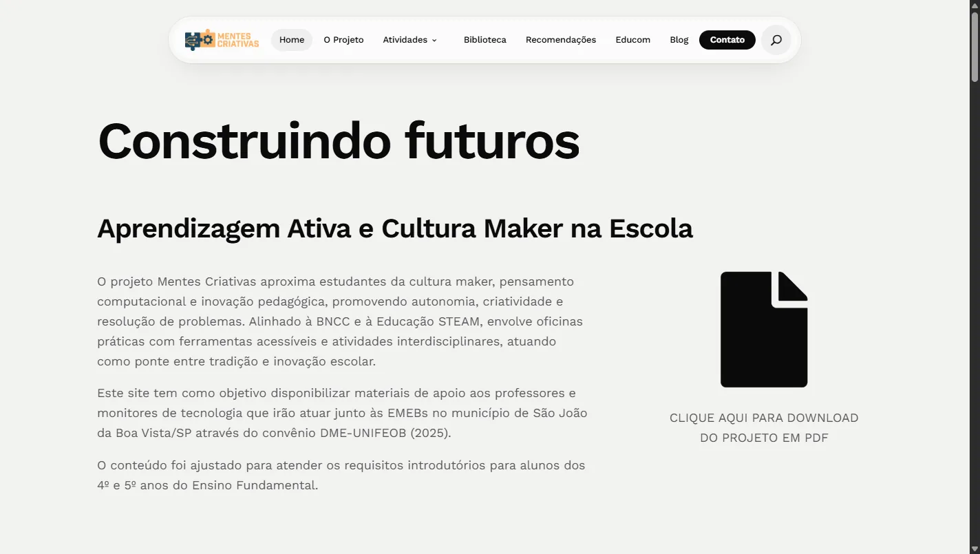 Tela do projeto mentescriativas